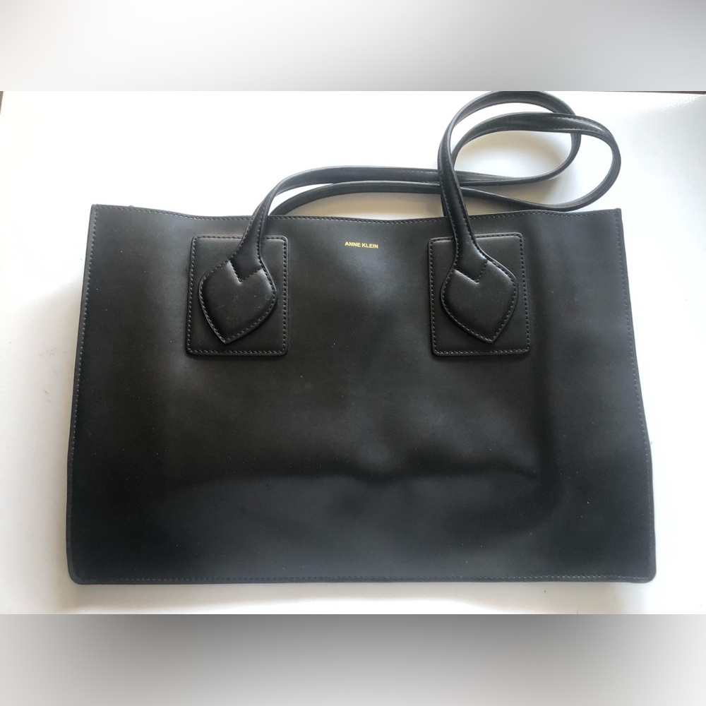 Anne Klein Black Smooth Tote with Double Handles - Picture 1 of 15